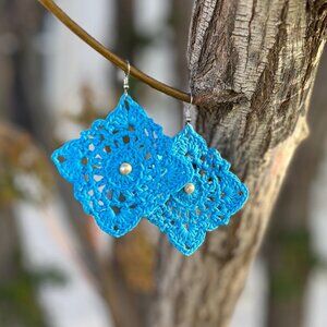 Crocheted Earrings in Blue